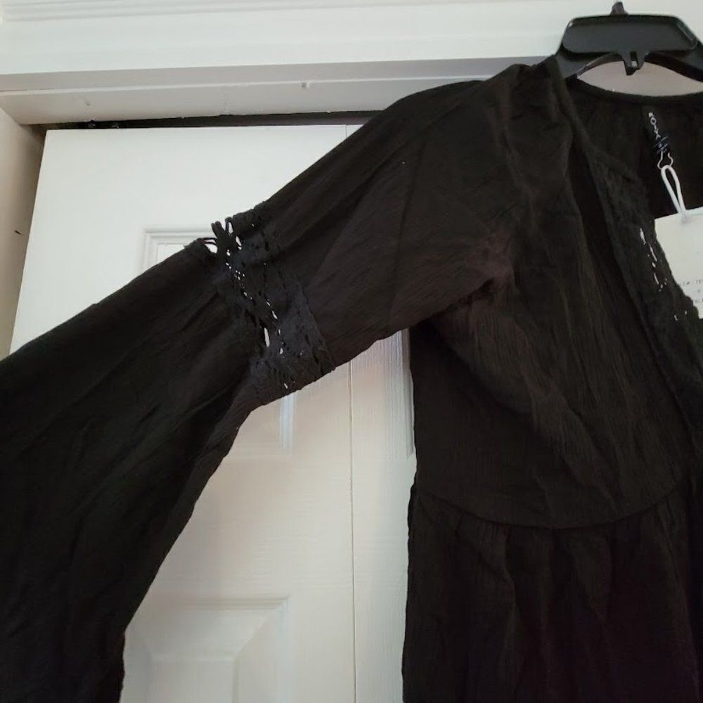 Raviya Women's Black Long Sleeve V-Lace cover up swim  Dress Size Small - Picture 3 of 3